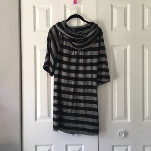 Black and Gray Striped Sweater Dress